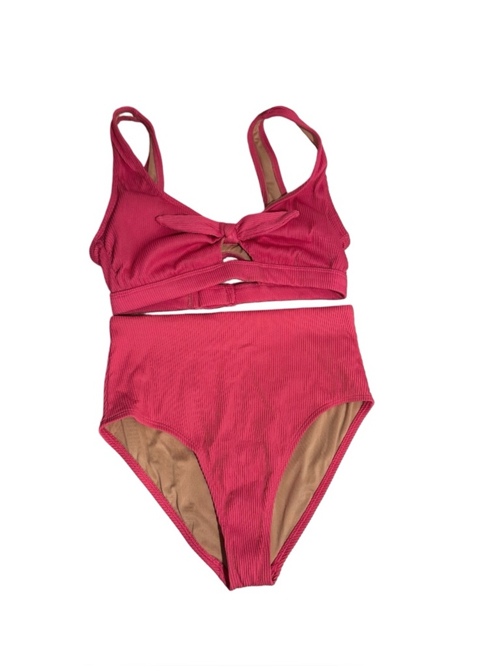 Old Navy Ribbed High-Waist Bikini Set in Deep Pink - Picture 2 of 16